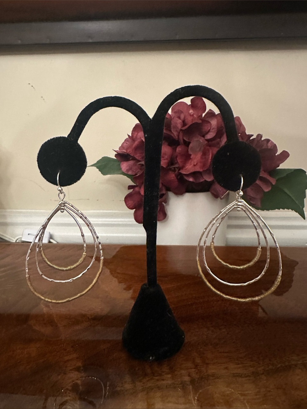 Plunder Designs Triple Teardrop Mixed-metal Earrings NIB